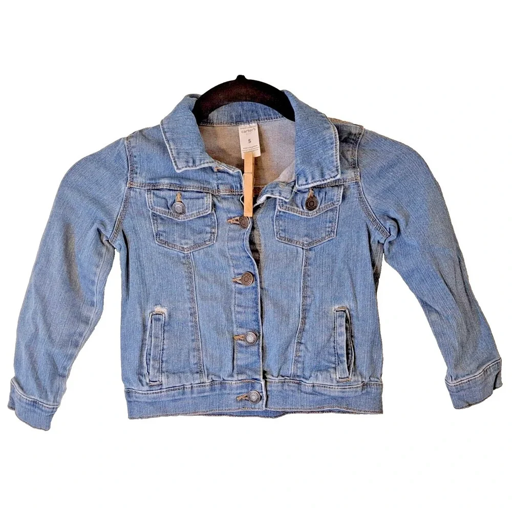 Carters Kid Blue Denim Trucker Jacket Size 5 Medium Wash‎ Button Front 3H816610